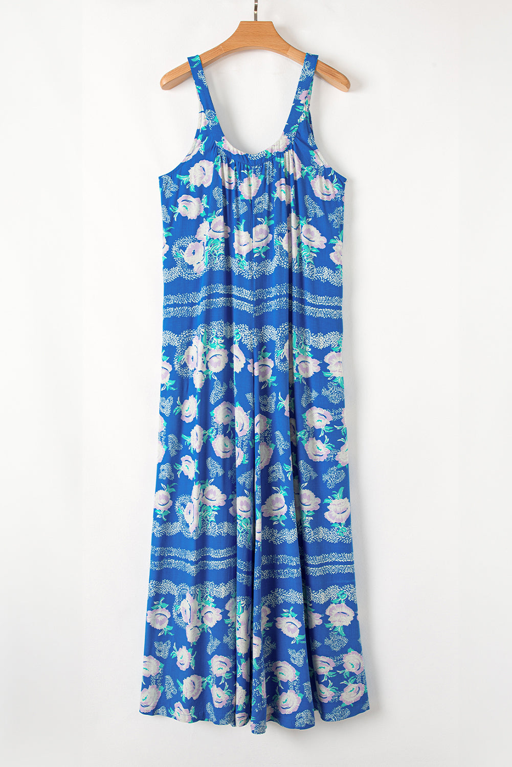 Blue Floral Print Wide Leg Jumpsuit