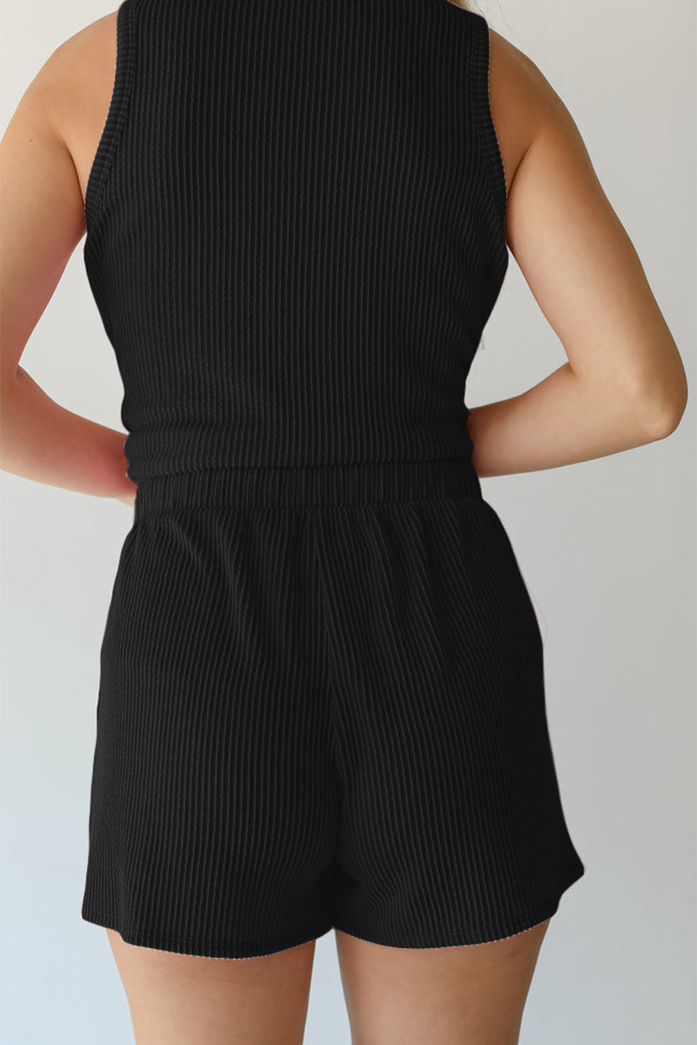 Black Corded Tank and Shorts Set