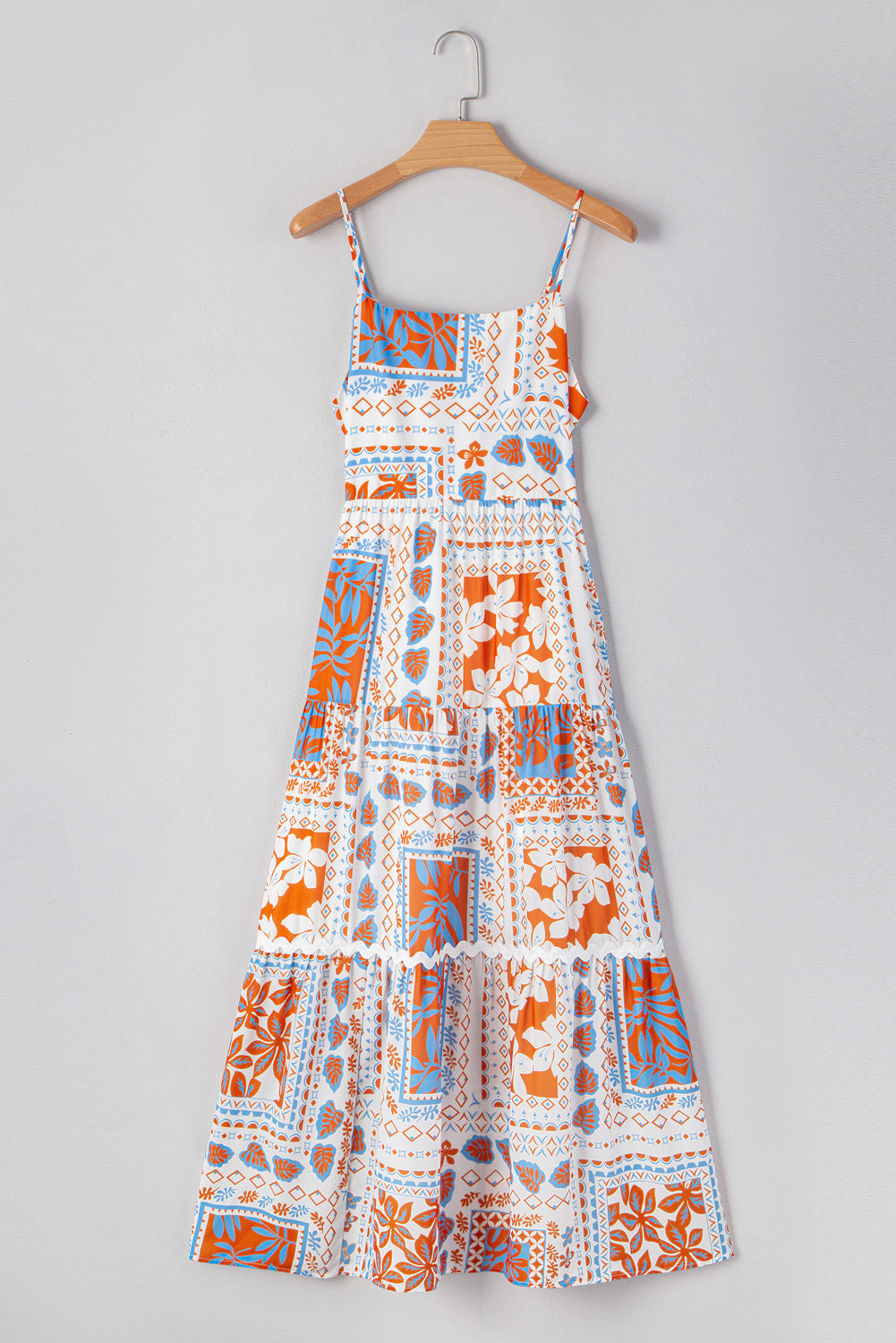 Orange Multi Printed Ricrac Trim Maxi Dress