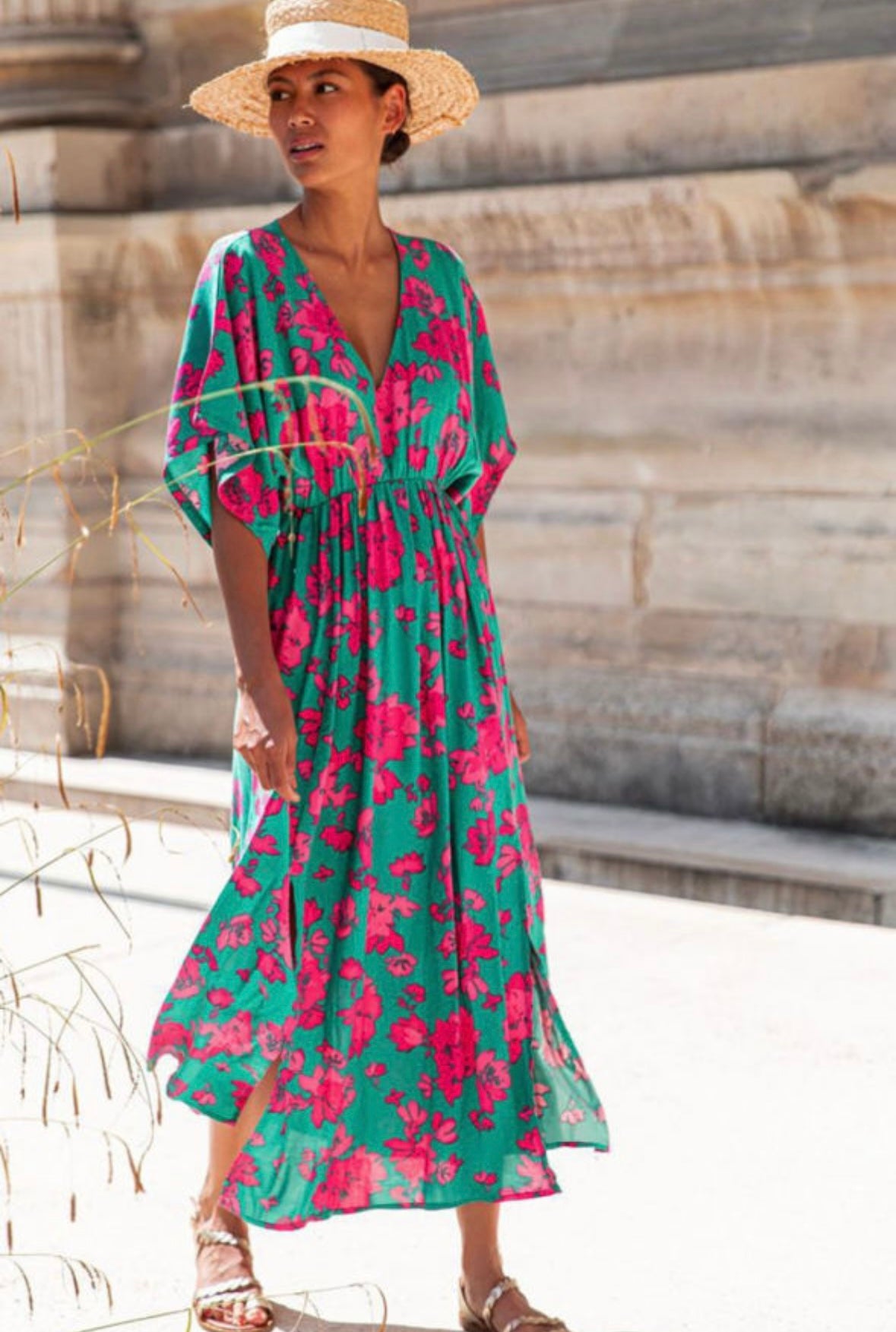 Sea Green Floral Printed Maxi