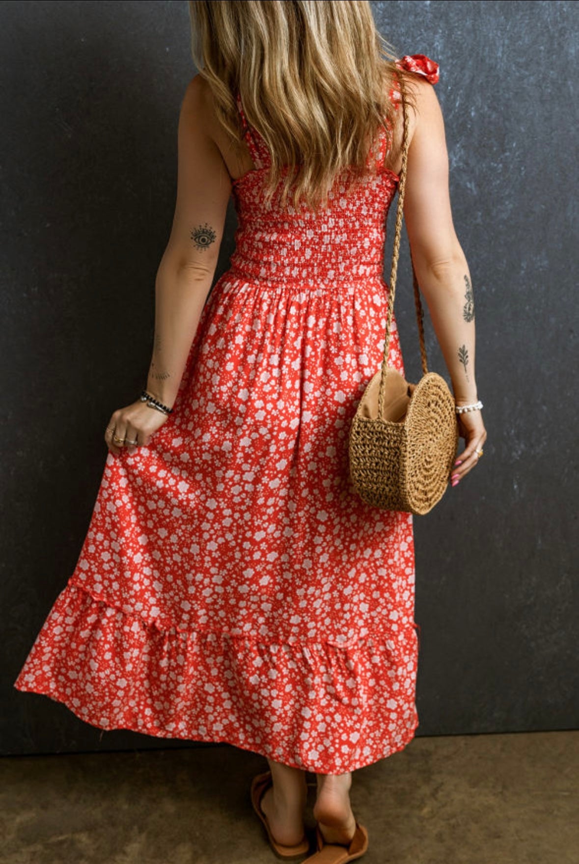 Floral Smocked Tie Strap Maxi