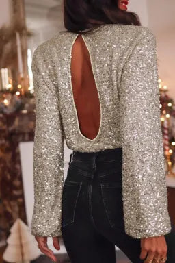 Sequin Puff Sleeve Blouse