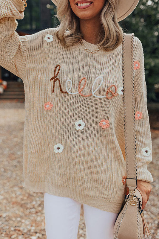 "Hello" Embroidered Sweater