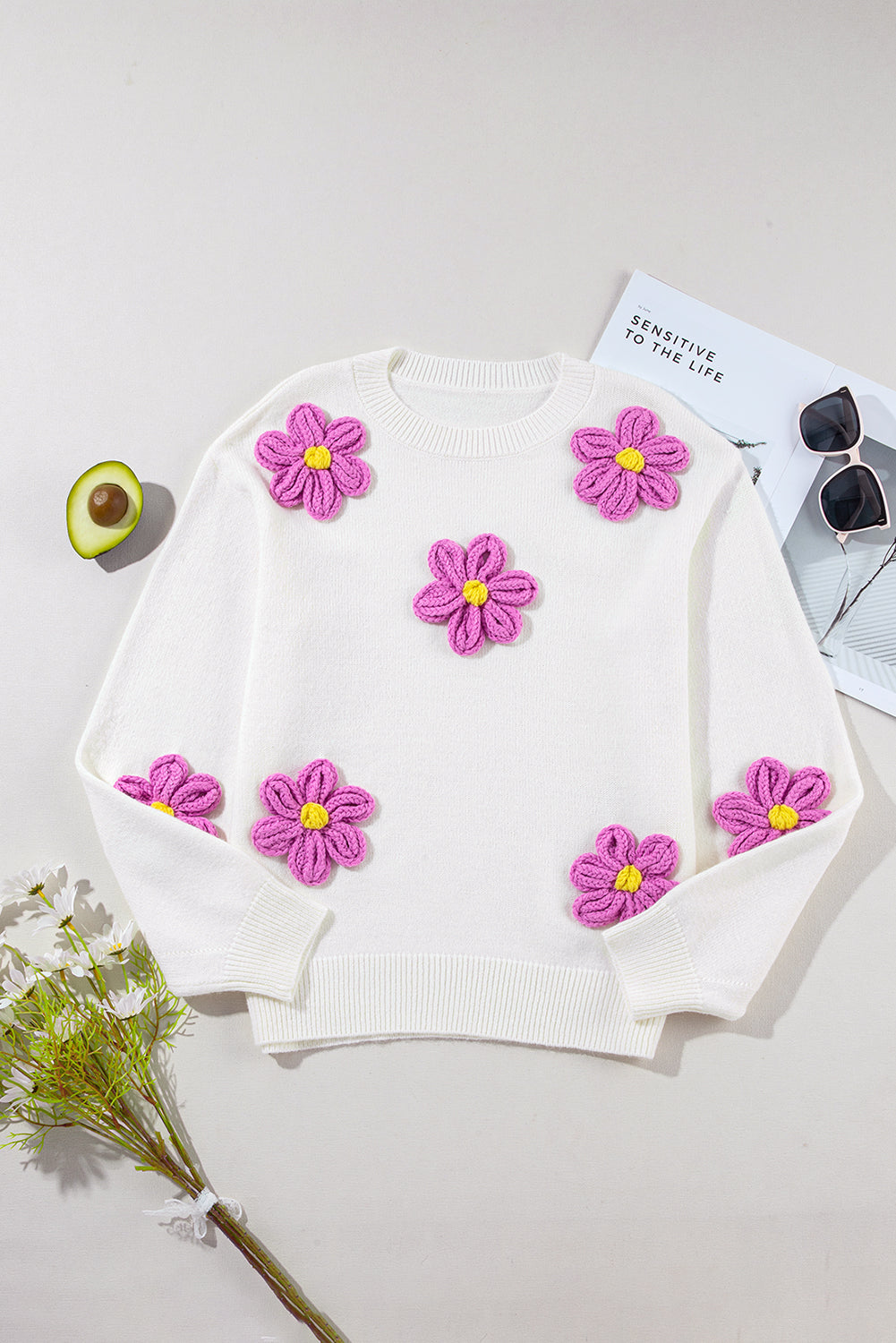 Floral Crochet Chunky Sweater