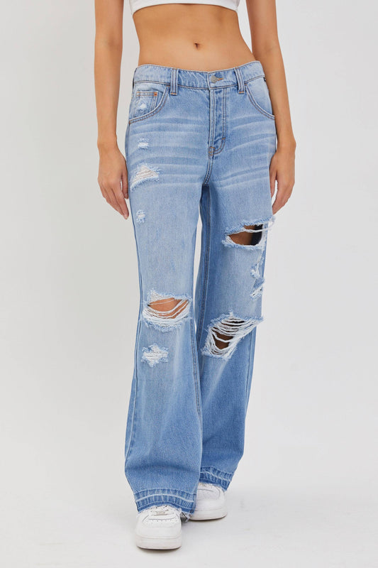 Cello Distressed Low Rise Jean with Released Hem