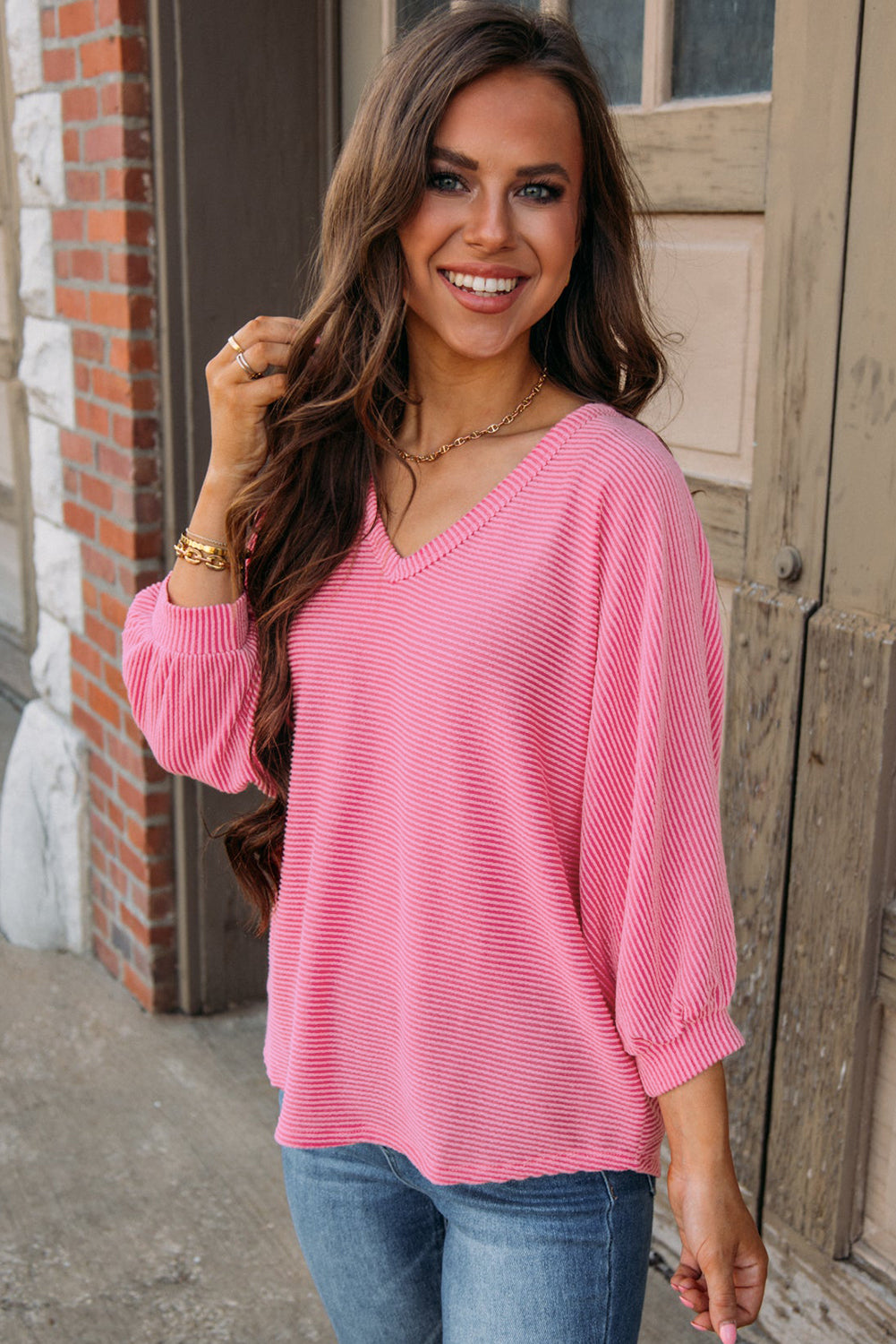 Pink Corded Bracelet Sleeve Top