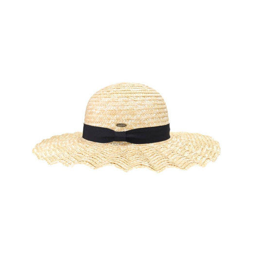 Wavy Brim Black Ribbon Sun Hat