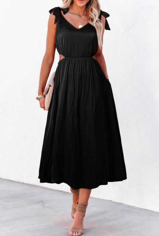 Black Tied Straps Cut Out Maxi