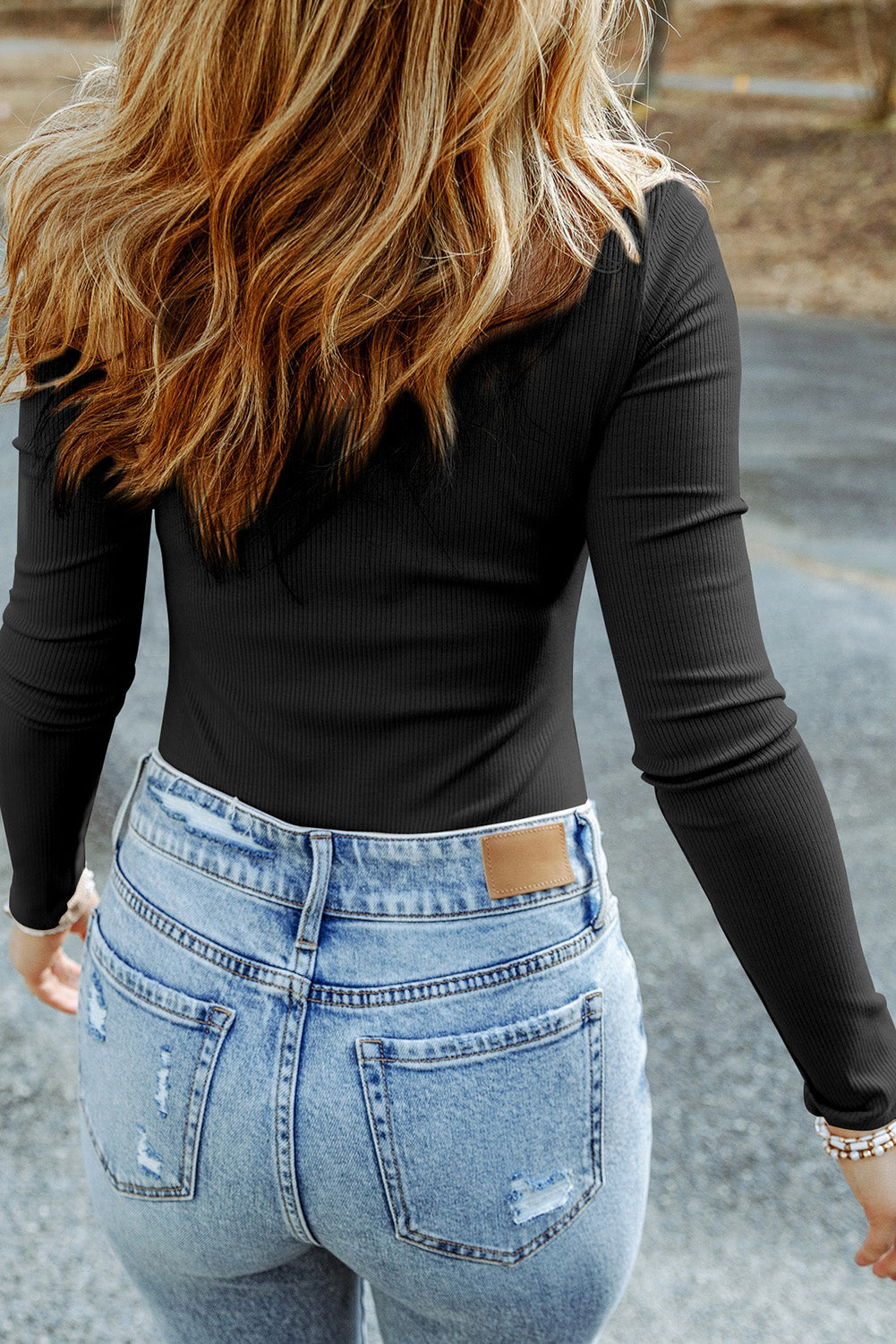 Black Ribbed High Neck Top