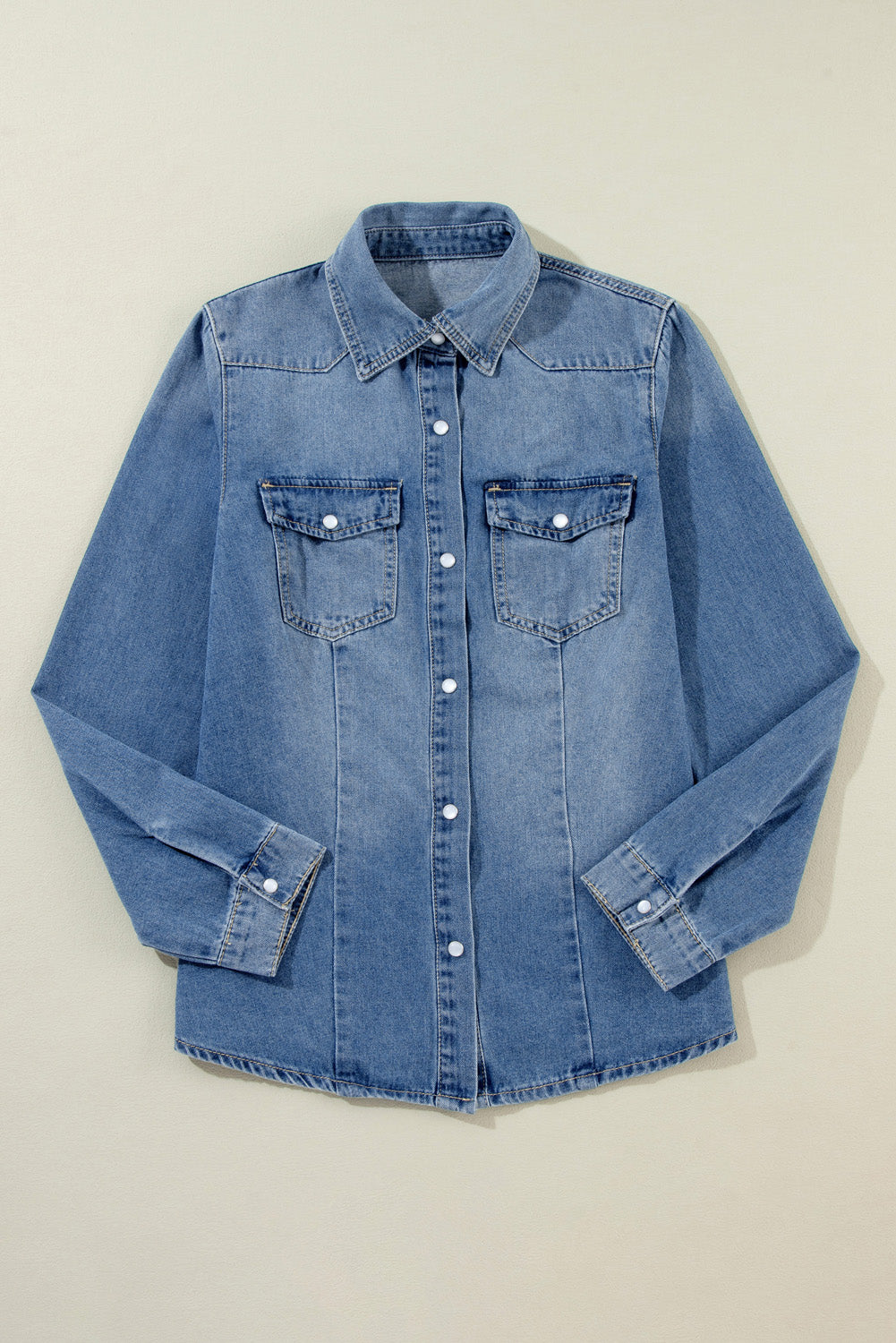 Flap Pockets Slim Buttoned Denim Shirt