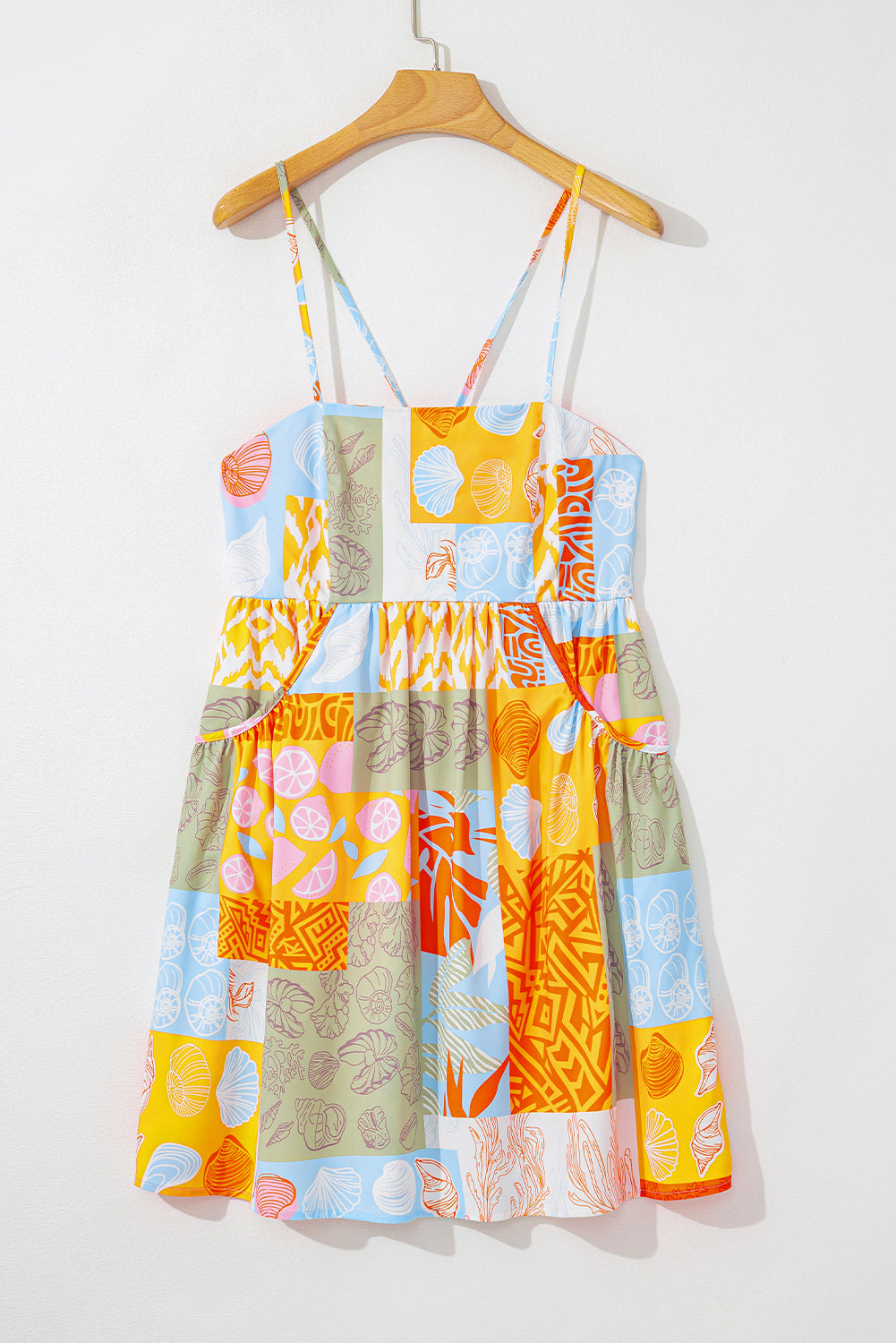 Orange Seashell Patchwork Print Self-tie Flowy Sundress