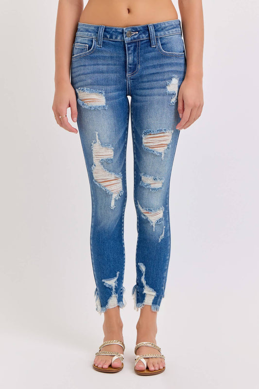Cello Mid Rise Destroyed Crop Skinny