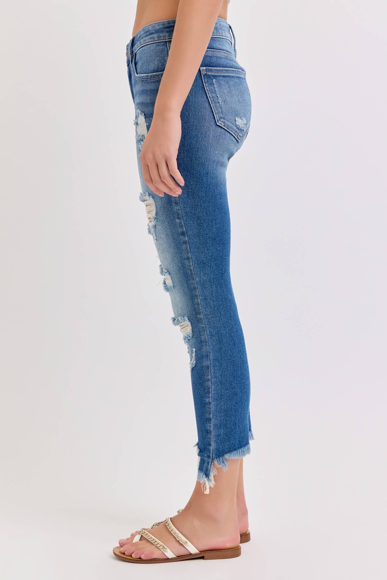 Cello Mid Rise Destroyed Crop Skinny