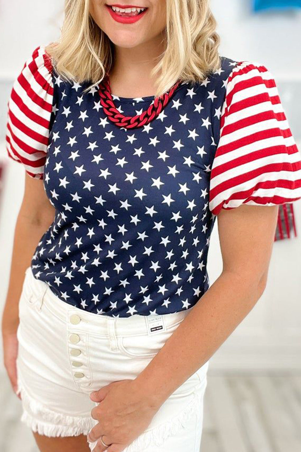 Stars and Stripe Puff Sleeve Top