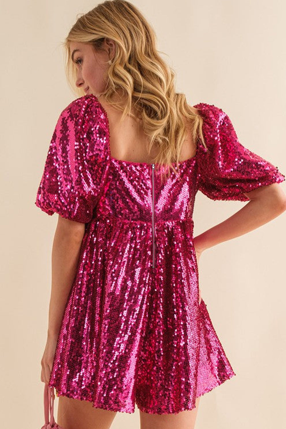 Puff Sleeve Sequin Babydoll Romper