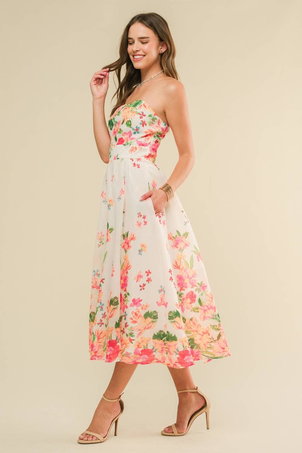 Floral Strapless Midi Dress