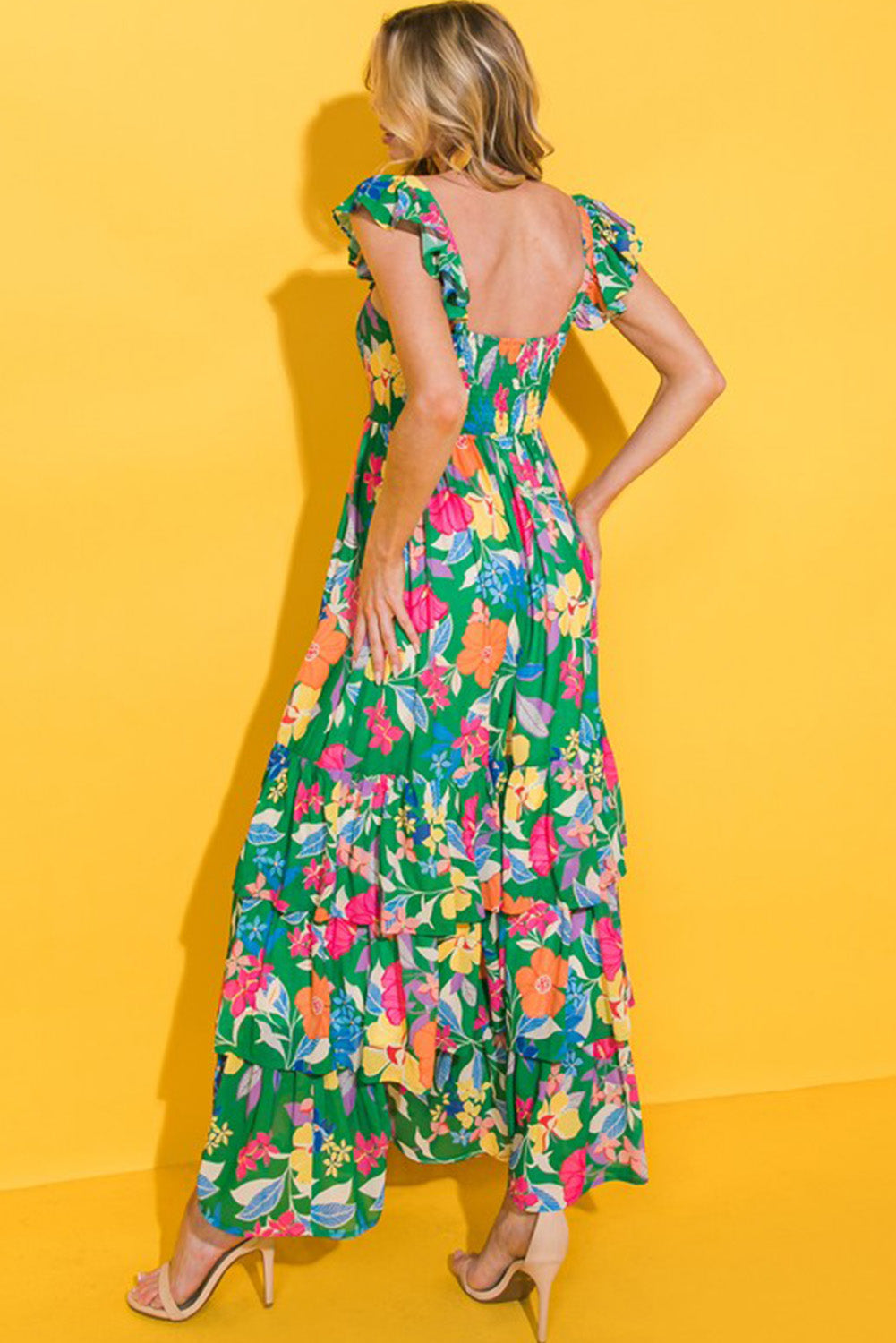 Sleeveless Floral Ruffle Maxi