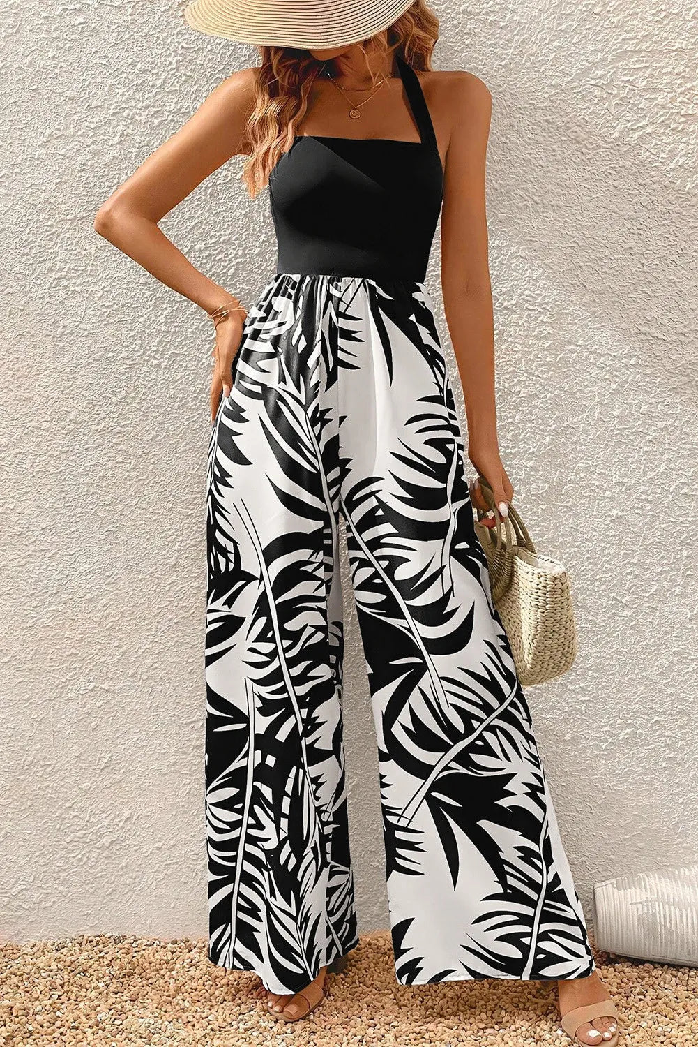 Black and White Tropical Jumpsuit