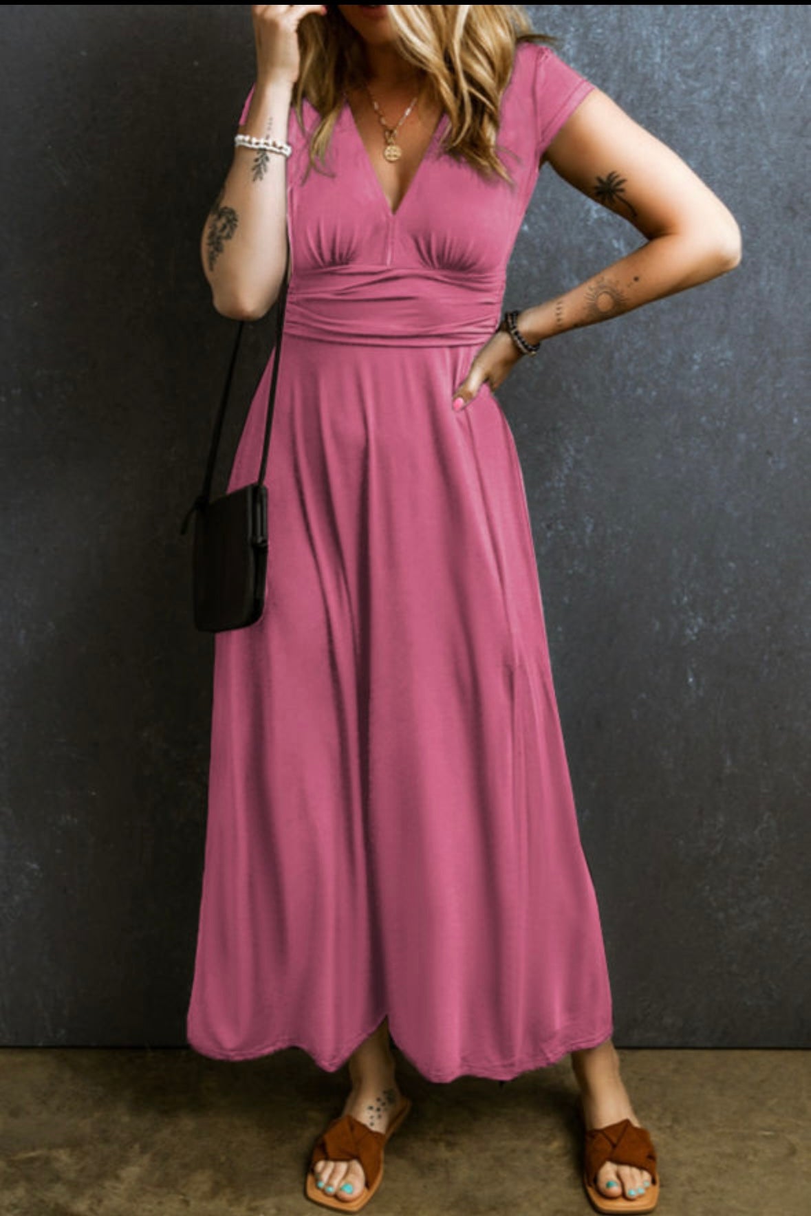 Shirred High Waist Maxi Dress