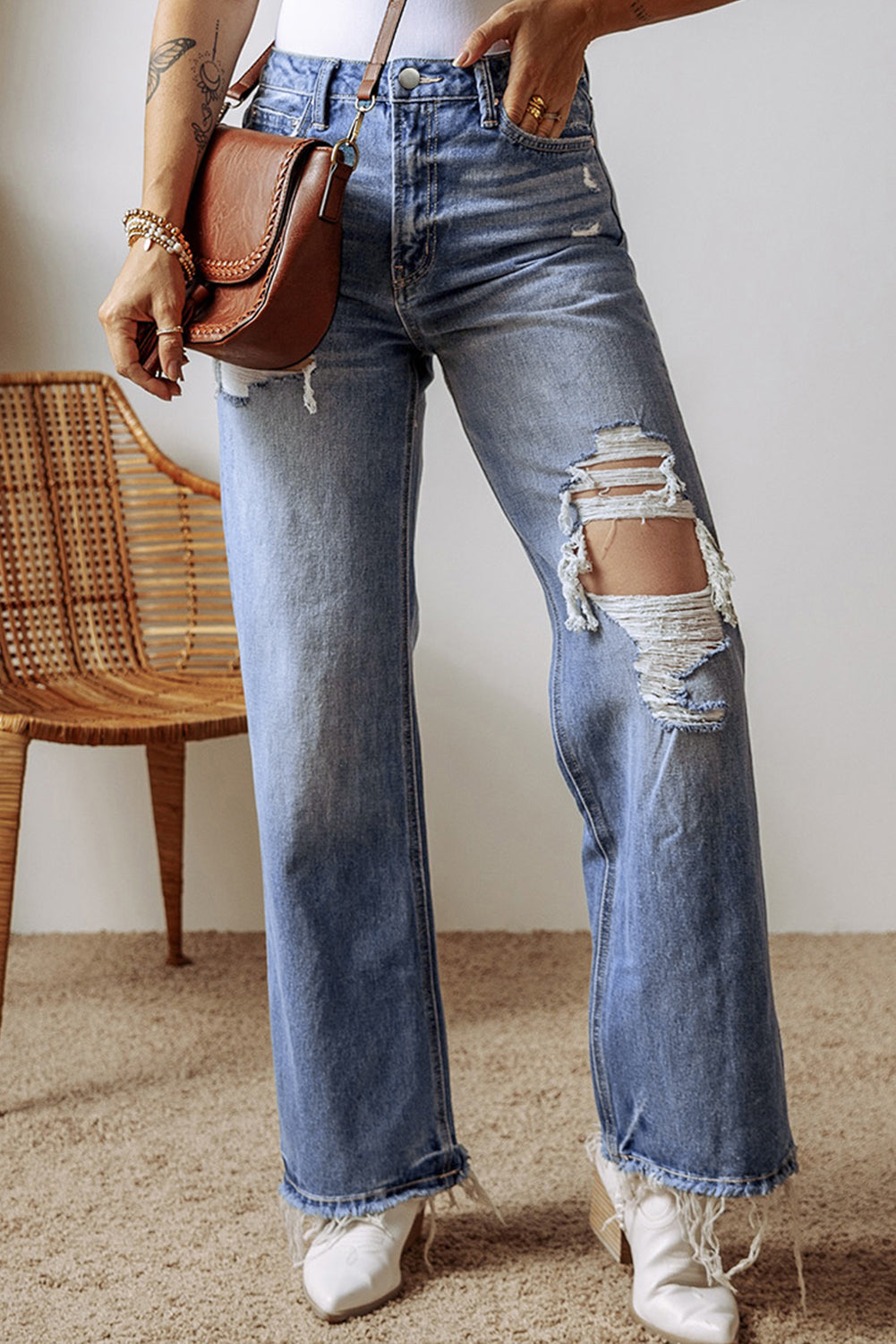 Distressed Raw Hem Jean