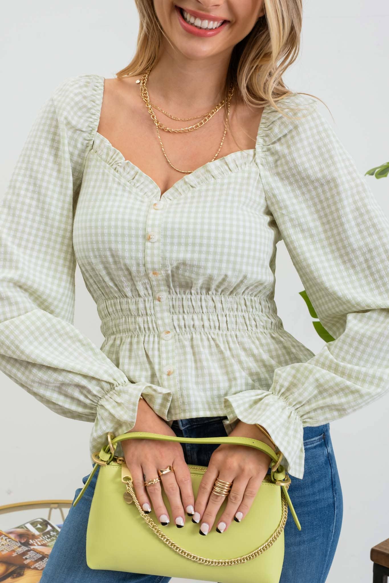 Green Gingham Blouse