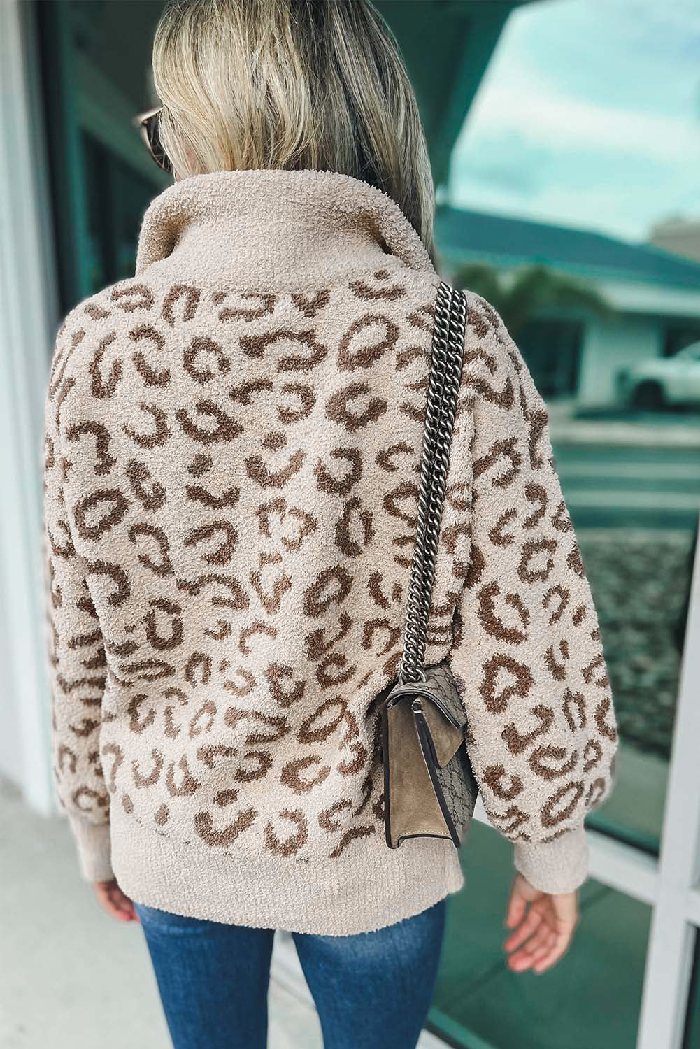 Tan Fuzzy Leopard Pullover