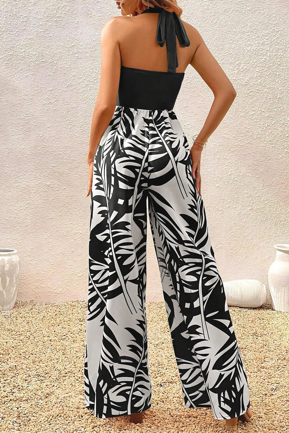 Black and White Tropical Jumpsuit