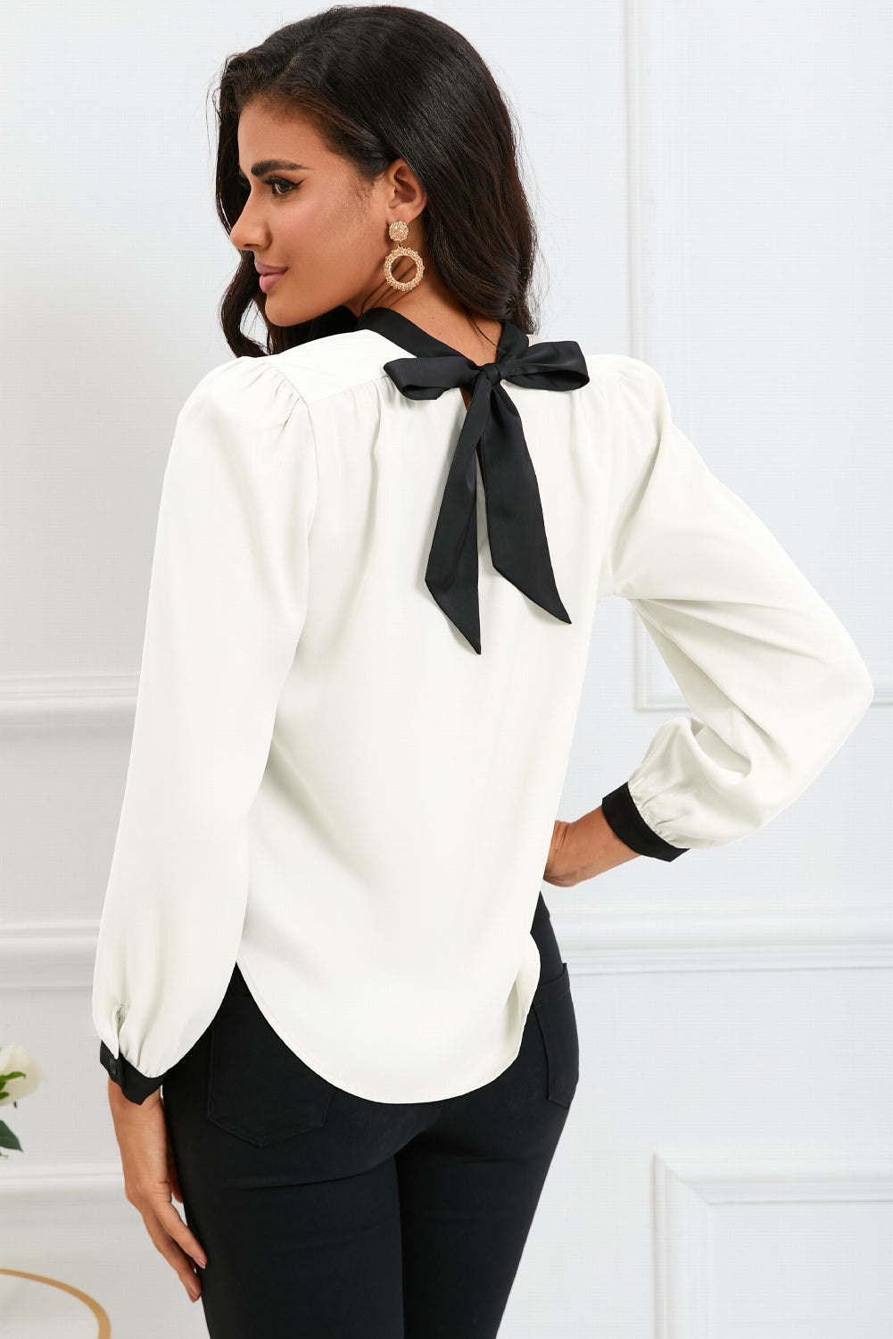 Mock Neck Bow Blouse