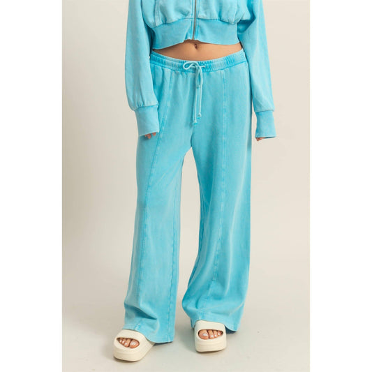 Wide Leg Drawstring Washed Sweatpants