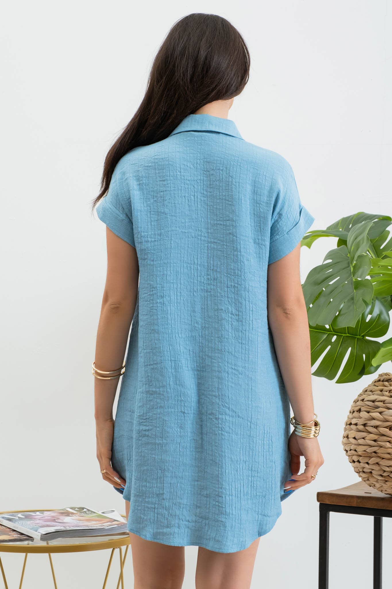 Collard Button Down Tunic Dress