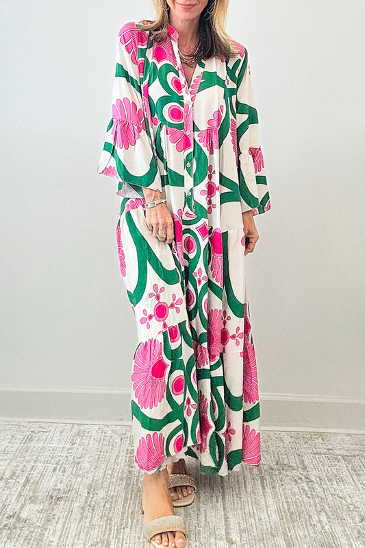 Pink Boho Buttoned Maxi