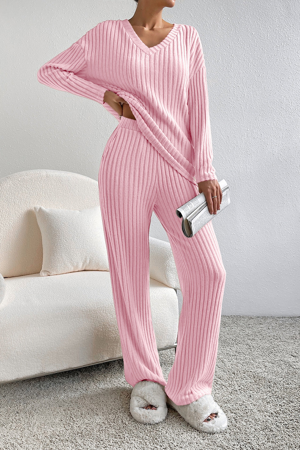 Light Pink Ribbed 2 Piece Set