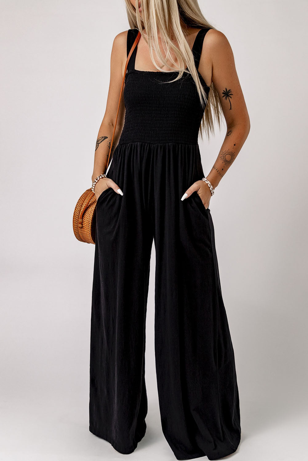 Black Smocked Jumpsuit