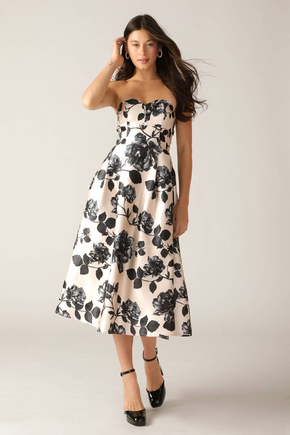 Black Floral Midi Dress