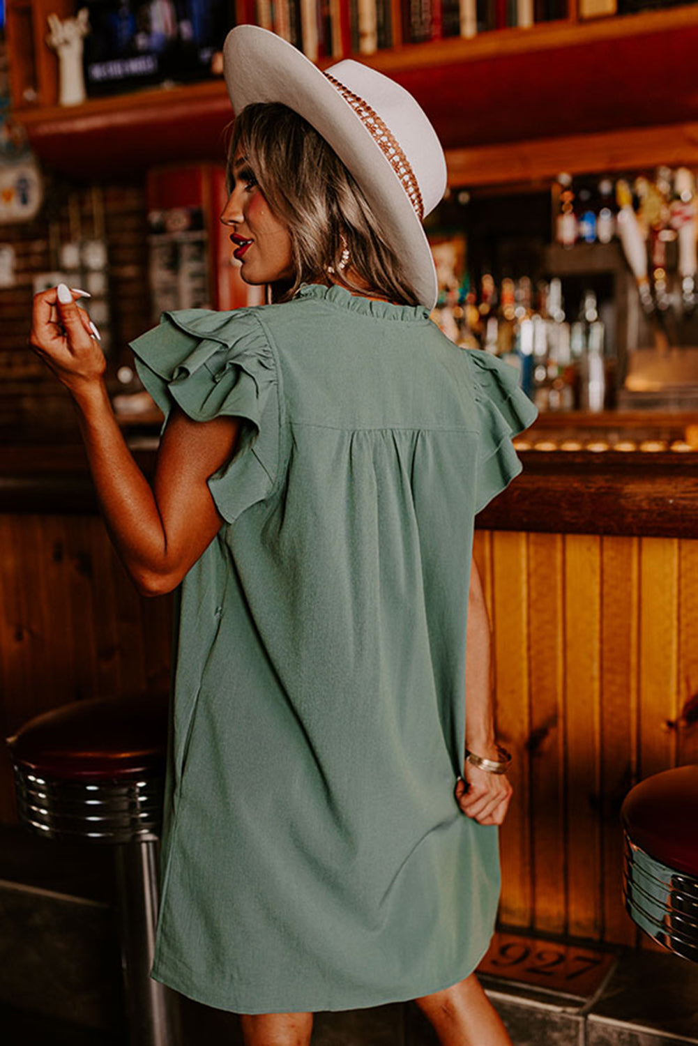 Ruffle Sleeve Shift Dress