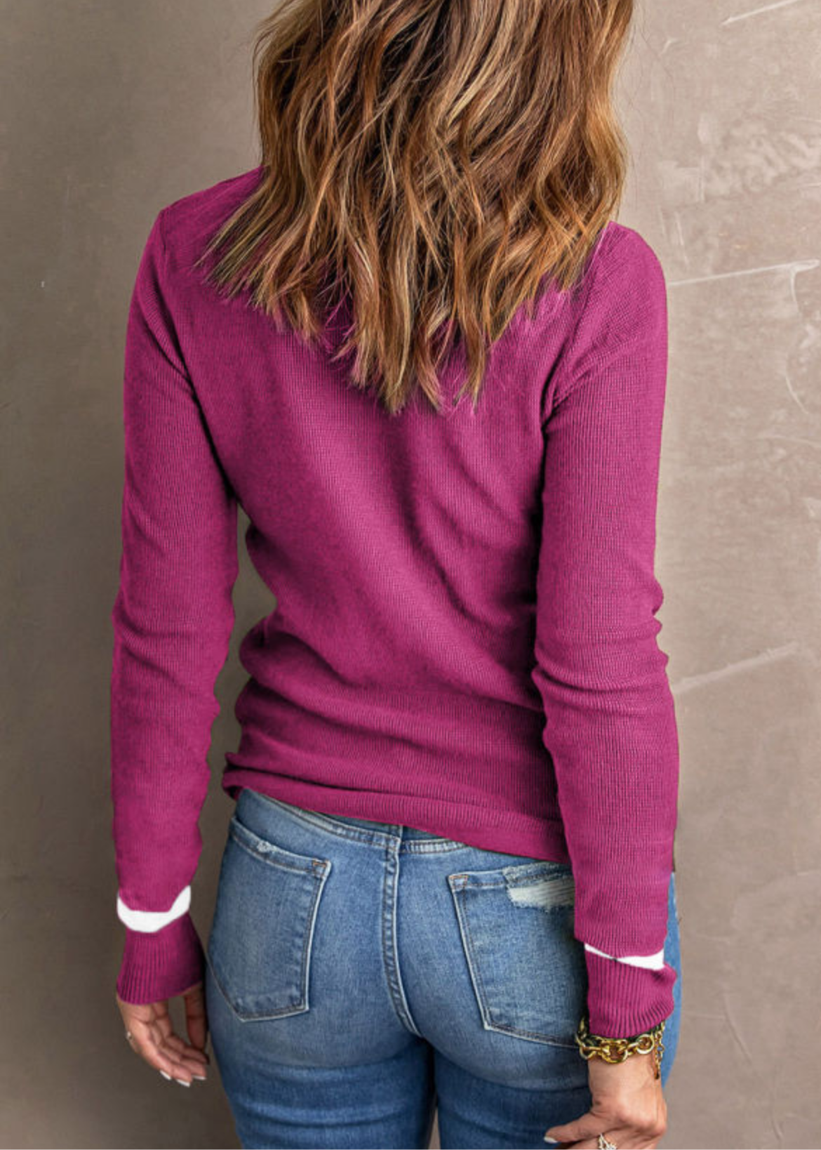 Rib Trim Crew Neck Sweater