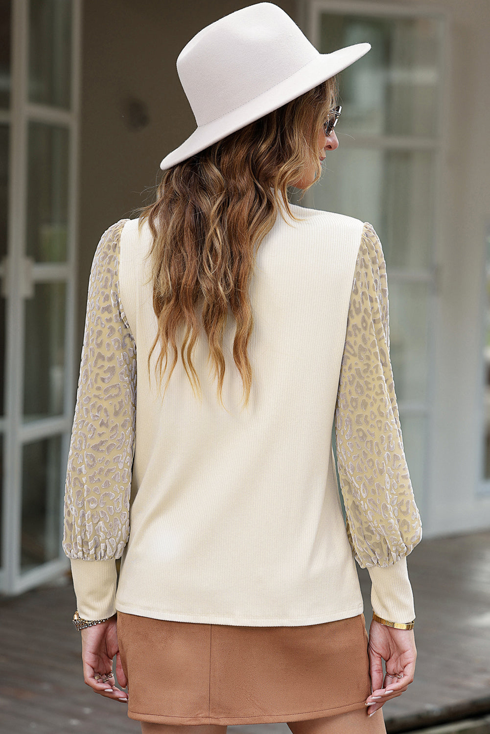 Cream Leopard Sleeve Blouse