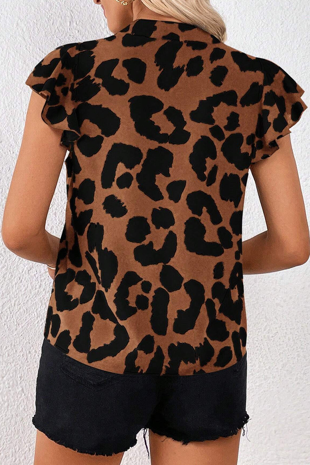 Leopard Flutter Sleeve Blouse