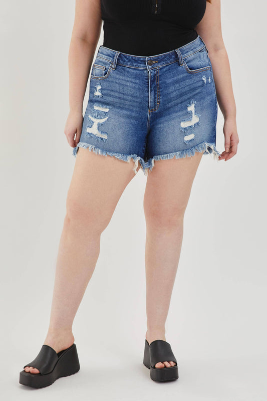 Cello Boyfriend Shorts with Uneven Fray Hem