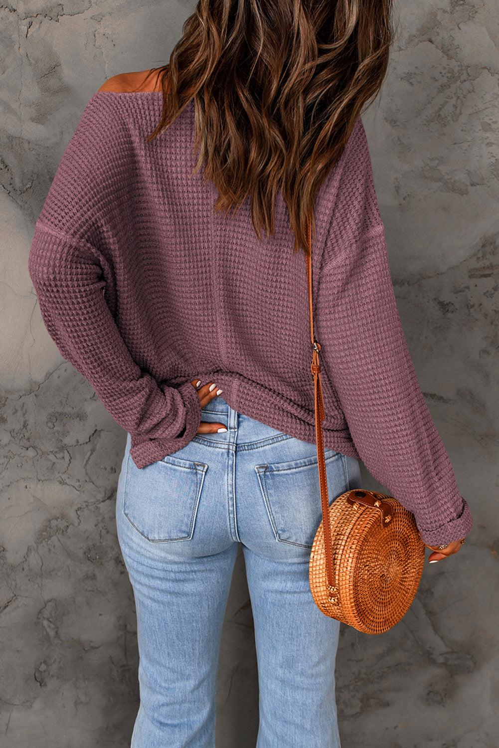 Purple Waffle Knit Long Sleeve Top