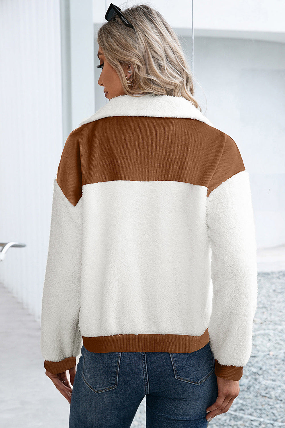 Chestnut Corduroy Color Block Fuzzy Jacket