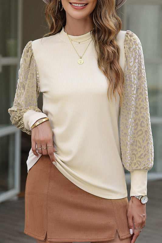 Cream Leopard Sleeve Blouse