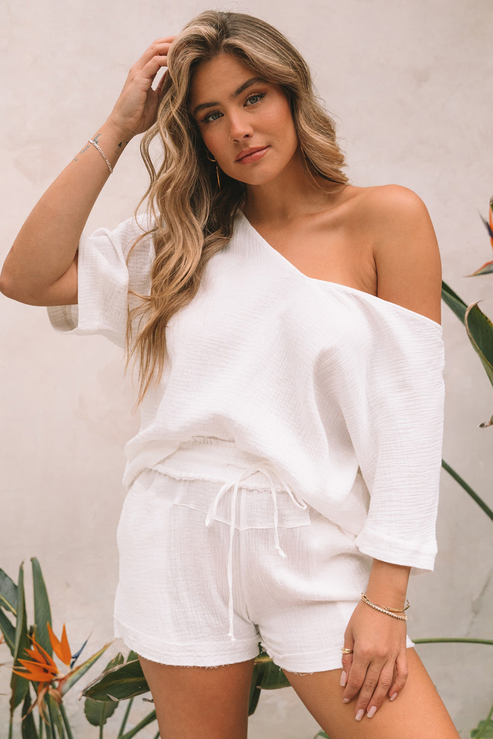 Off Shoulder Raw Hem Set