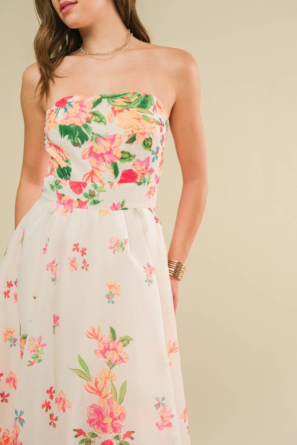 Floral Strapless Midi Dress