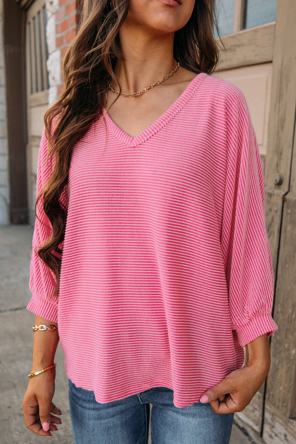 Pink Corded Bracelet Sleeve Top