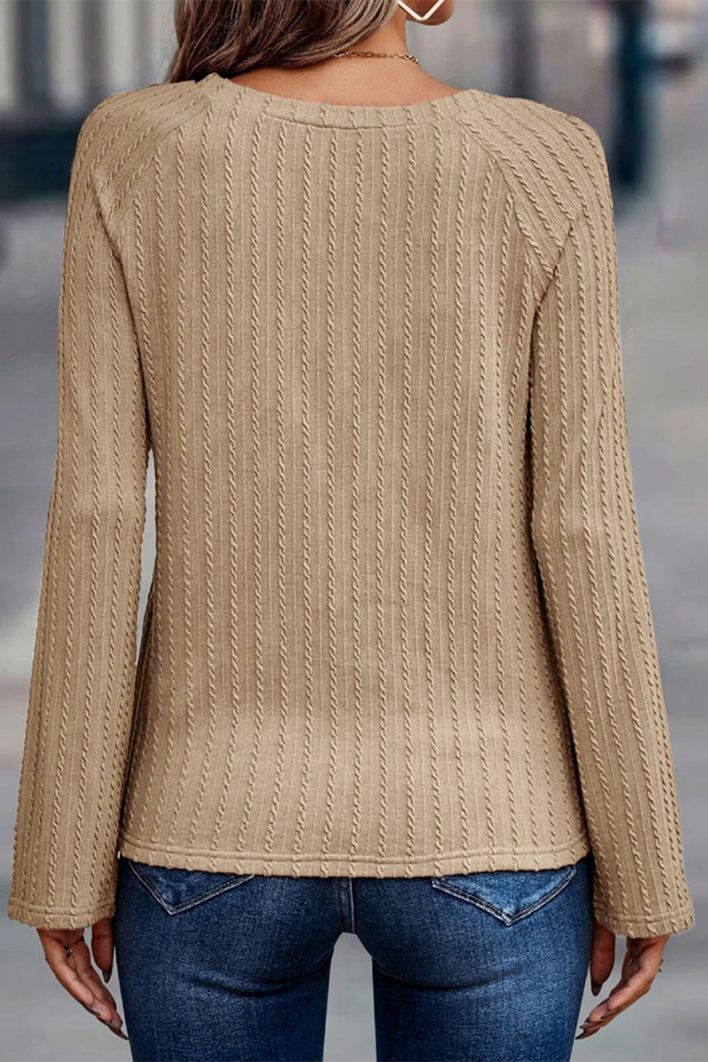 Khaki Ribbed Long Sleeve Top