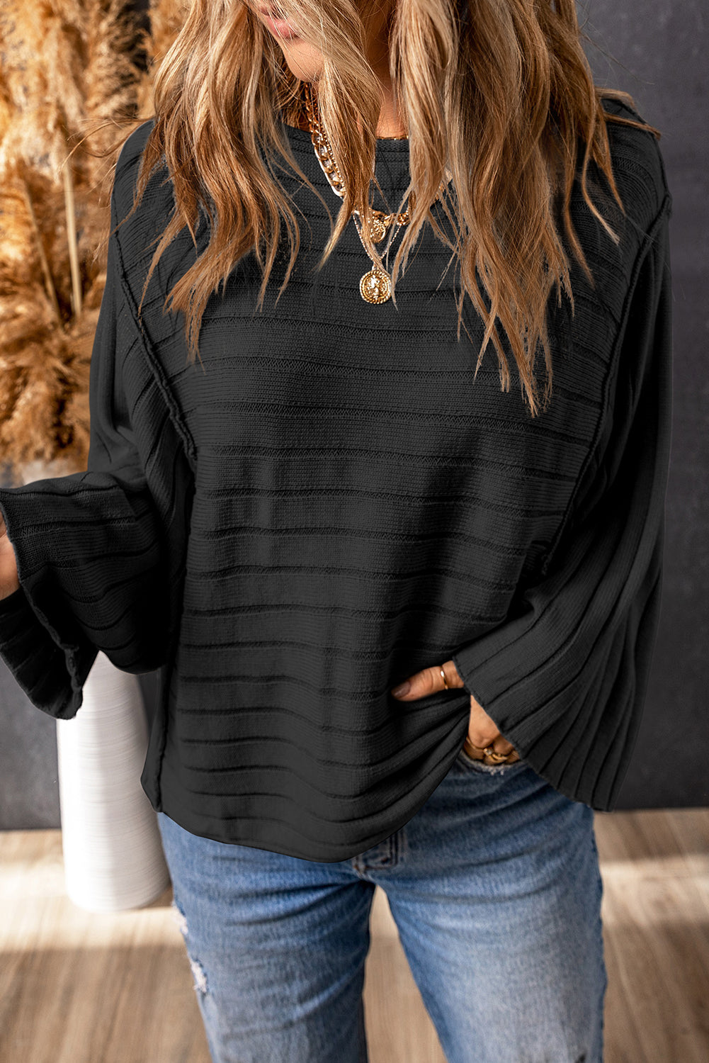 Black Exposed Seam Top