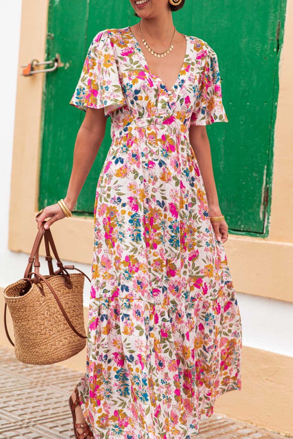 Floral Bouquet High Waist Maxi Dress