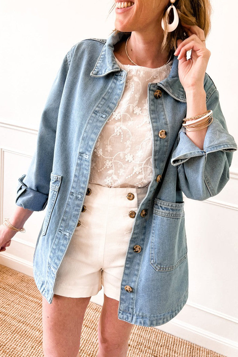 Slit Buttons Pocketed Denim Jacket