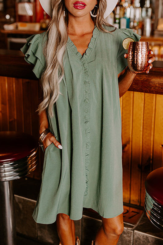 Ruffle Sleeve Shift Dress